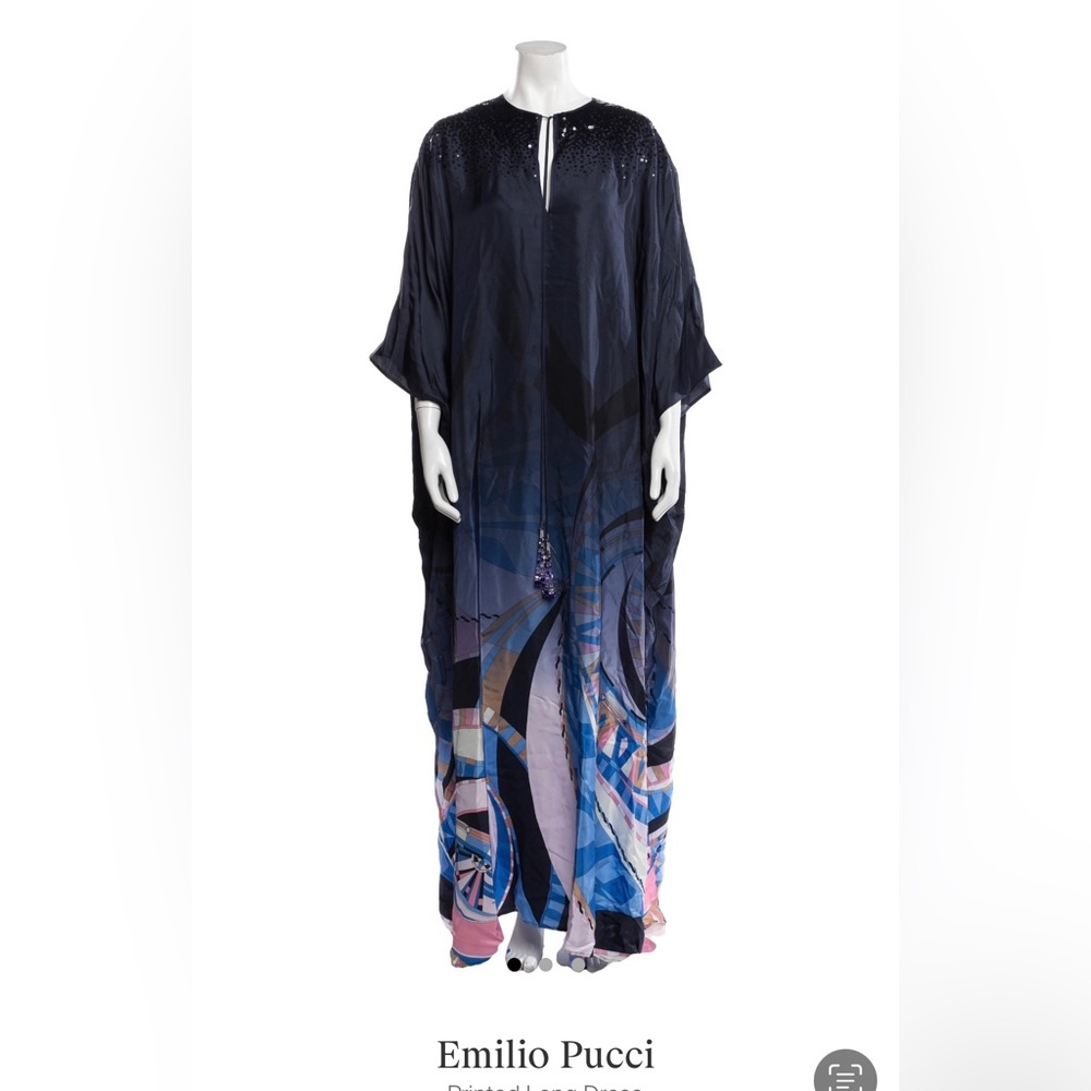 Haute couture Emilio Pucci kaftan dress “midnight party” with bead baubles silk